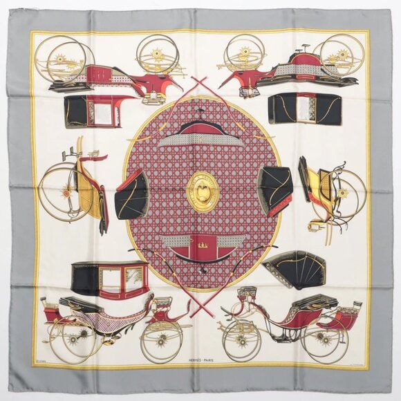 Hermès Carré 90 Les Voitures Nouvelles Changes in horse-drawn carriages Scarf Si - Picture 1 of 6